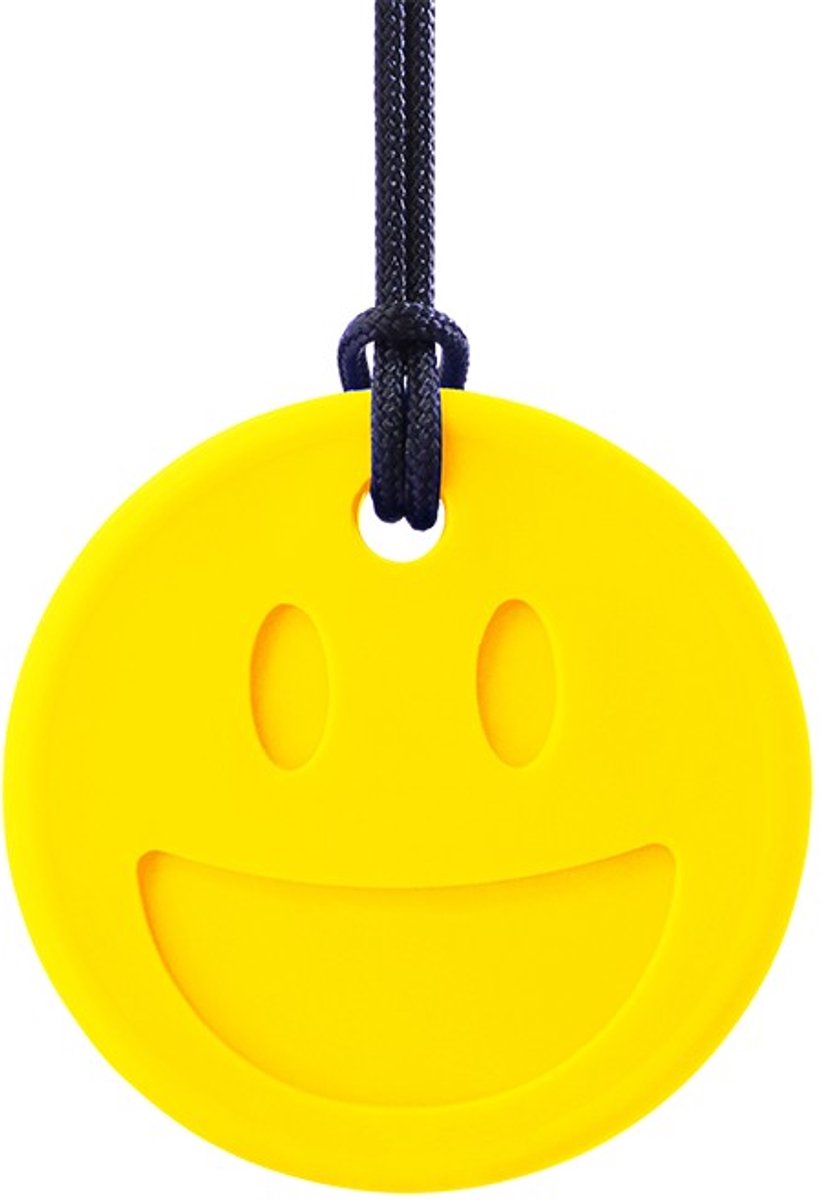 ARK Therapeutic bijtspeelgoed Smiley Face Chewmoji geel kauwsieraad.
