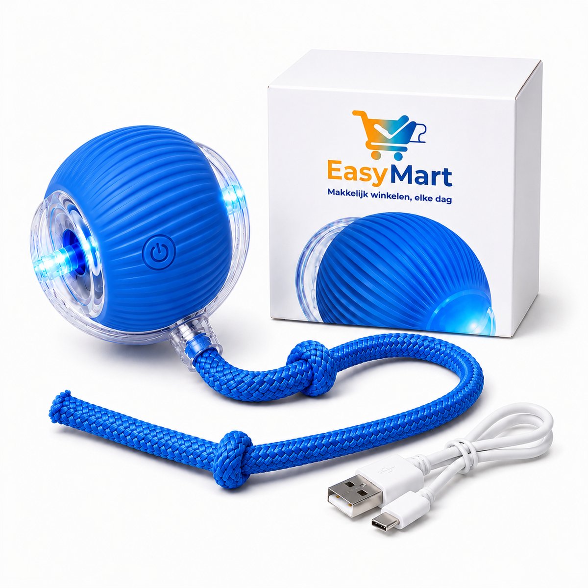 EasyMart Interactieve Kattenbal – Automatisch Bewegend Kattenspeelgoed met 3 Modi – USB-C Oplaadbaar – LED Speelbal voor Katten & Kleine Honden – Blauw