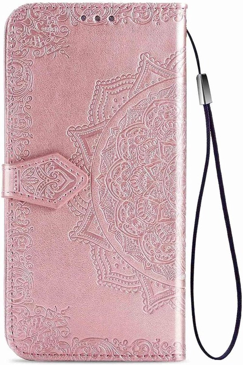 Portemonneehoesje met Mandala reliëf voor smartphone, magnetische sluiting - Rose Gold