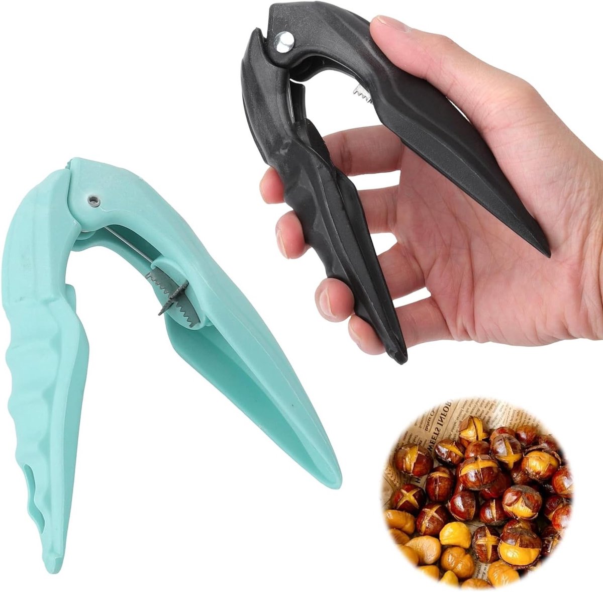 Set van 2 Kastanjesnijders met Golfvormige Snede en Antislip Handvat voor Keuken en Herfstliefhebbers