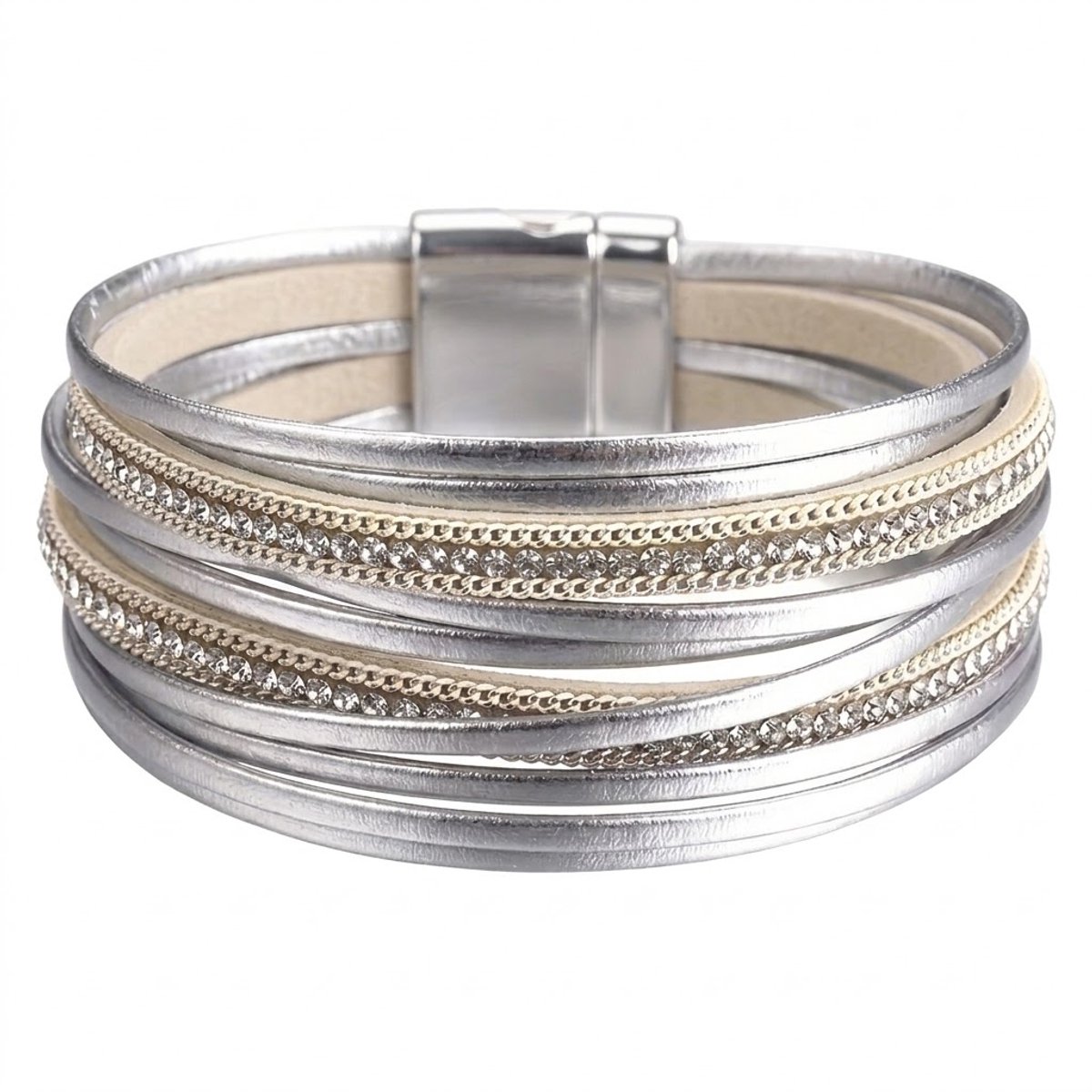 Zilverkleurige Wikkel armband voor dames met Strass Steentjes – Elegant & Verstelbaar Design voor vrouwen