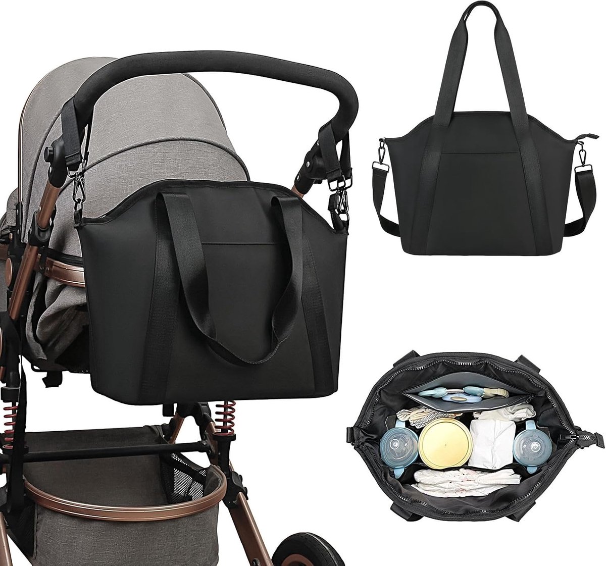 Luiertas Tote - Waterdichte Opbergtas – Multifunctionele draagtas met schouderband - ruim voor kleding & reisbenodigdheden – Zwart