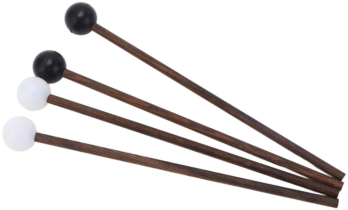 ONF3 - Rubber Hammers - 4 Stuks - Kindvriendelijk - 16,5 cm - Voor Steel Tongue Drum - Handvat van Wenge - Geschikt voor Kinderen - 4 Stuks