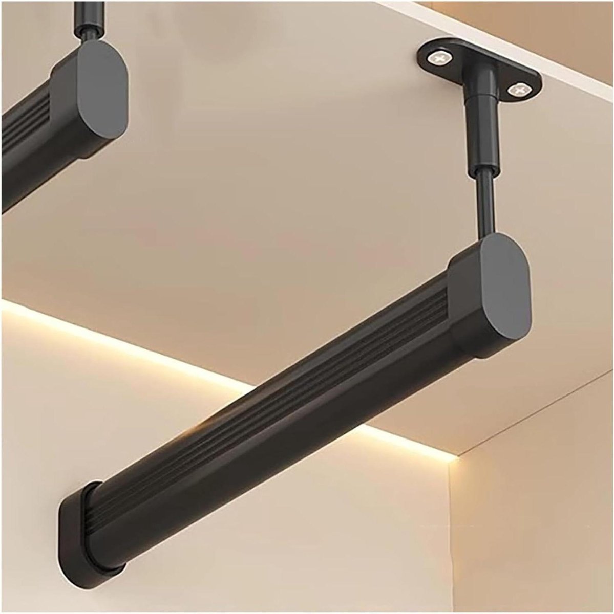 Garderobestang - Kaststang Steunbeugel - Kleding Ophangen - Verstelbare Hoogte - 40 cm - Zwart