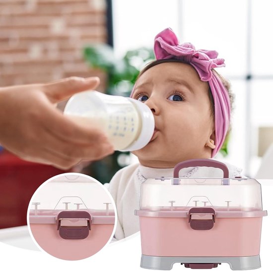 Baby Organizer - Flessenrek Droger - Baby Spullen Opbergen - Stofdicht Ontwerp - 35x27x25cm - Roze — afbeelding 5