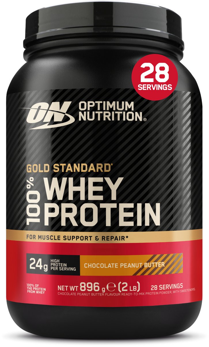 Bol.com Optimum Nutrition Gold Standard 100% Whey Protein - Chocolate Peanut Butter - Proteine Poeder - Eiwitshake - 900 gram (2... aanbieding