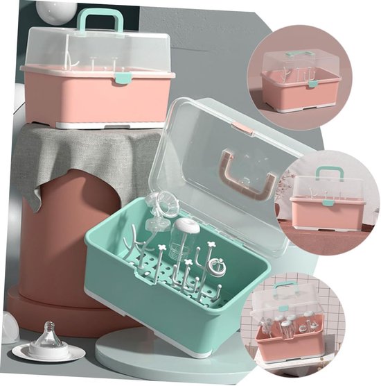 Fles Drogen Rek - Baby Fles Houder - Baby Spullen Opbergen - Stofvrij en Hygiënisch - 29x23x9 cm - Roze — afbeelding 2
