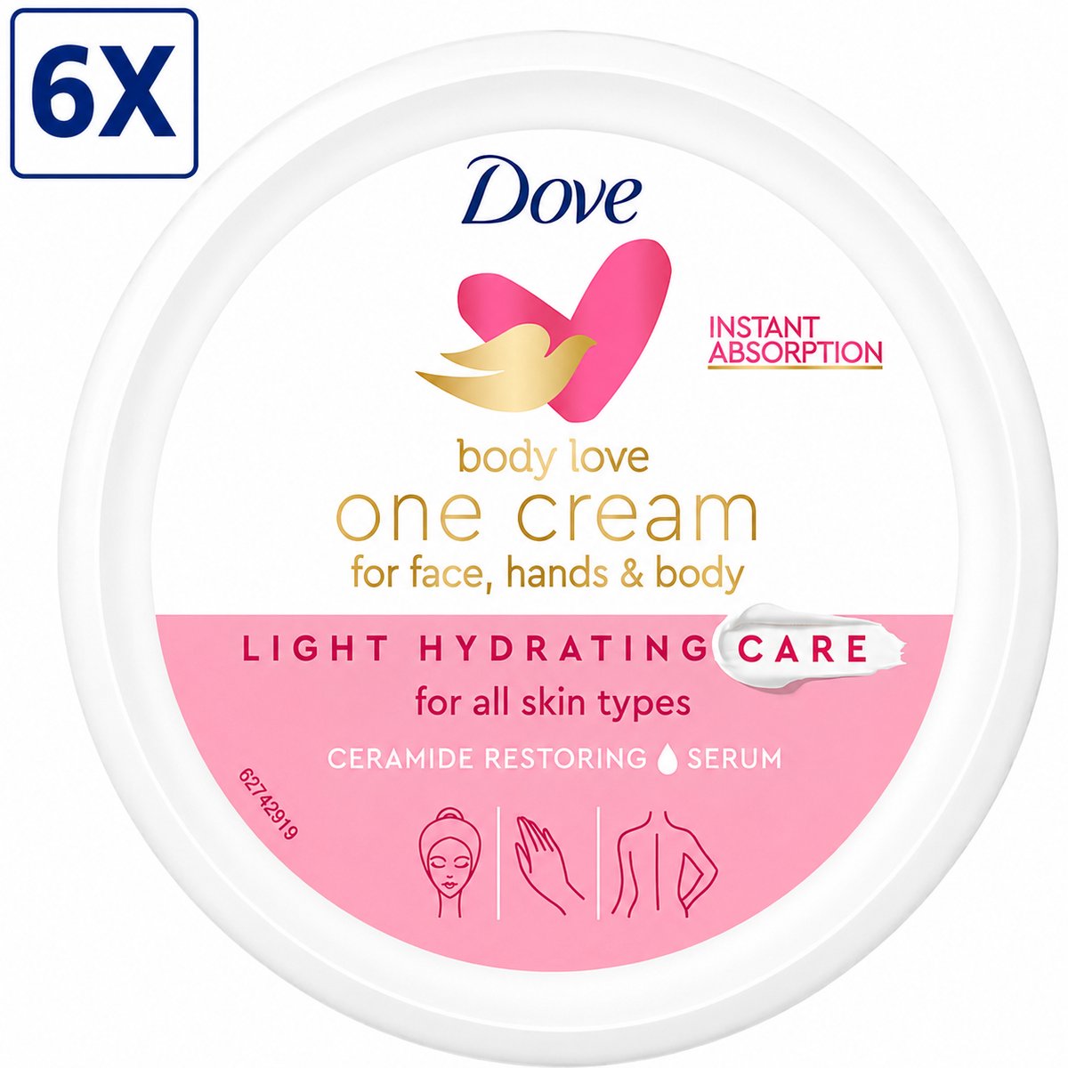 6 x Dove - Body Love Hydraterende Bodycreme - One Cream Light - 250 ml