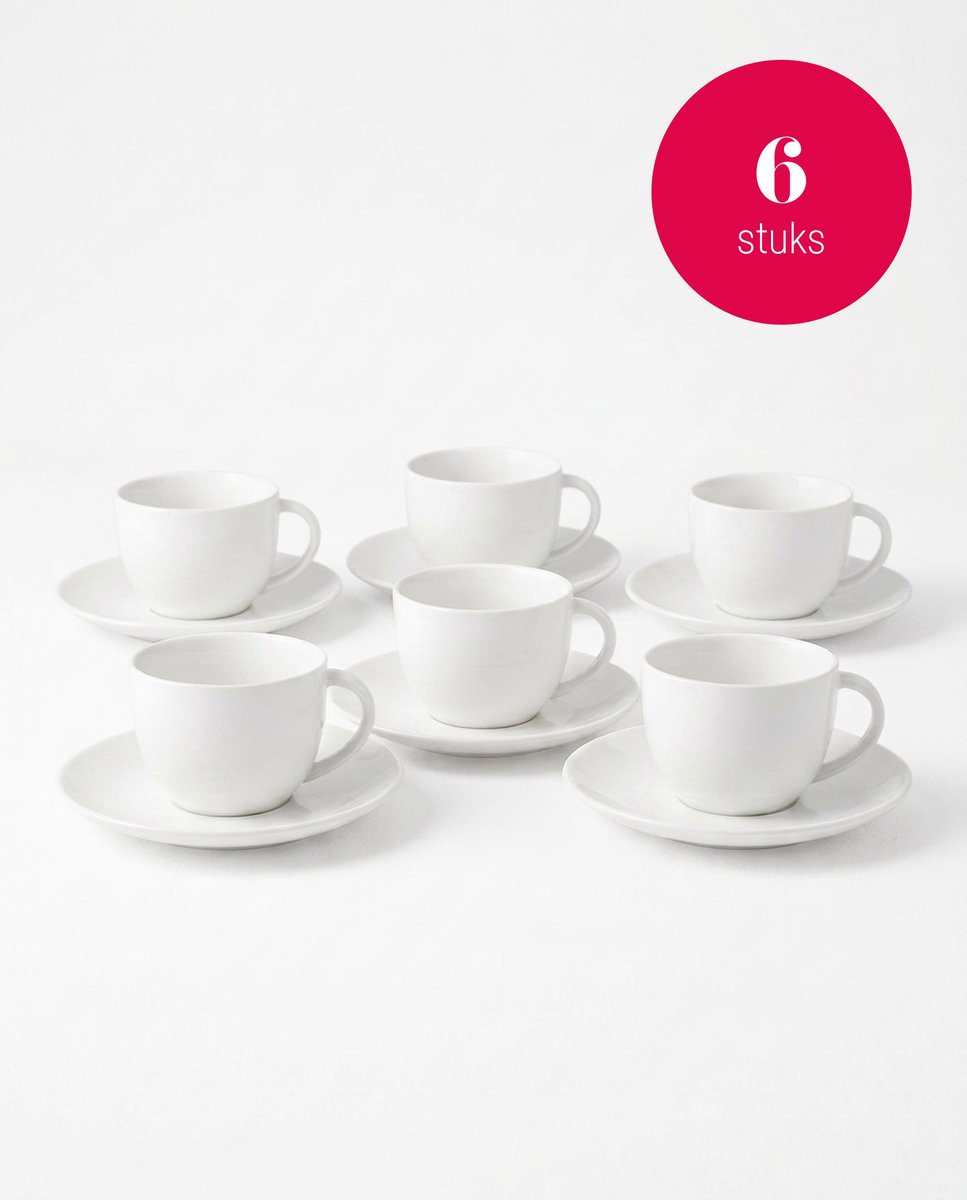 vtwonen - Theeset - Theekopjes en schoteltjes - Wit - 175ml - Serviesset van 6
