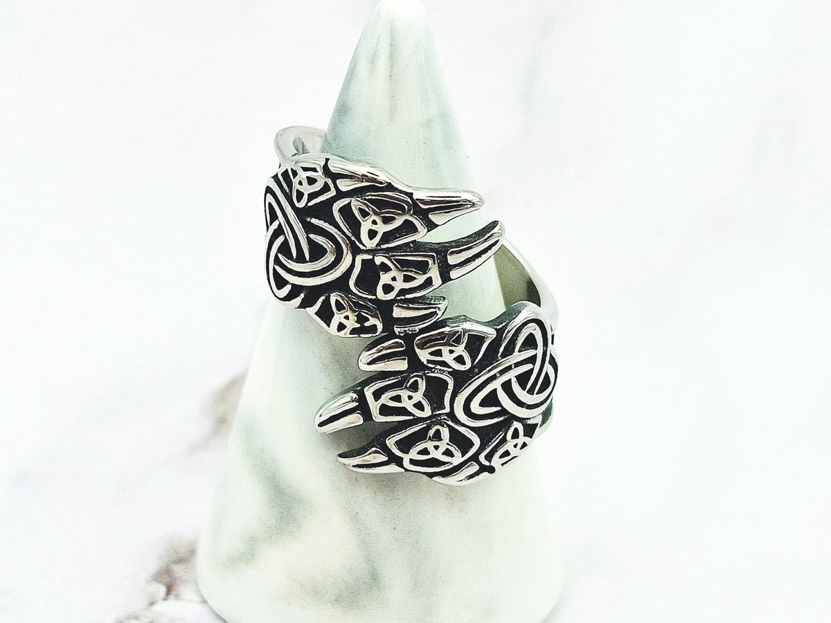Mei's Viking Trinity Paws - Viking Ring - Wolf - 316L RVS - Zilver - ringmaat 61 mm
