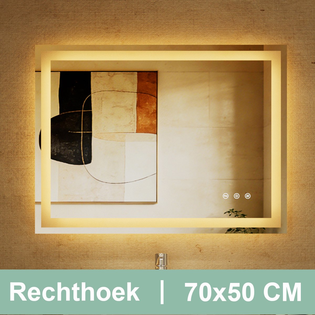 Auralum® Badkamerspiegel met verlichting - Badkamerspiegel Frameloos - Dimbaar - Anti-Condens - 3000K/4500K/6500K - Warm/Neutraal/Koud Wit - 70x50cm