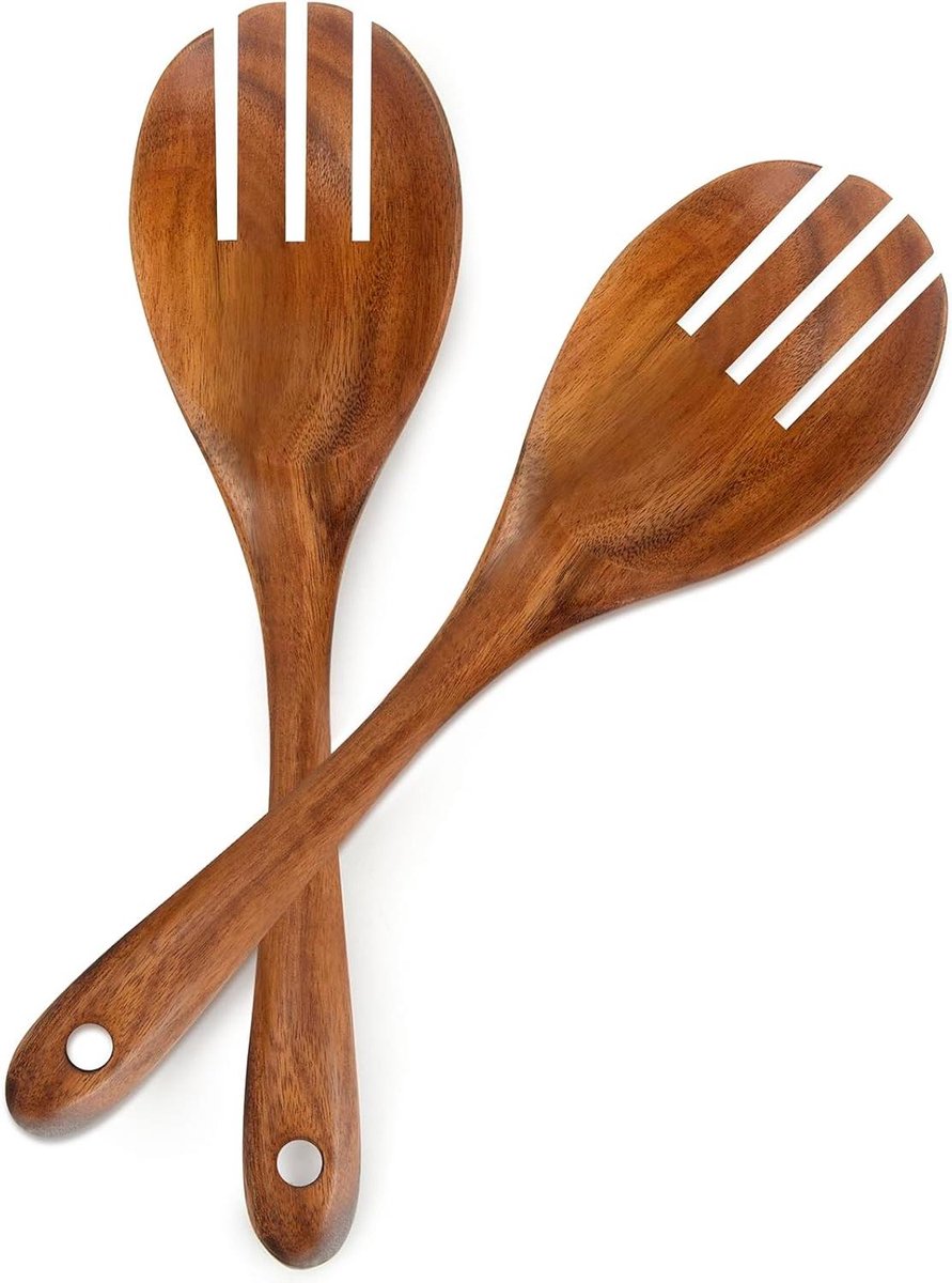 Saladelepels Hout - Serving Lepels - Grote Schalen - Ergonomisch Handvat - 33 cm - Bruin