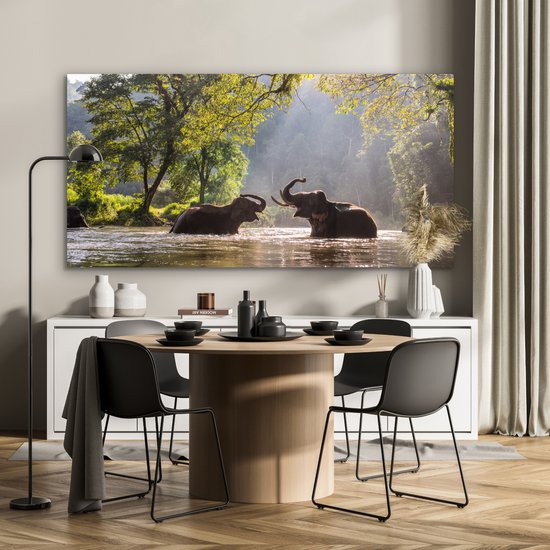 Décoration murale Métal - Peinture Aluminium - Eléphants jouant au soleil - 160x80 cm - Dibond