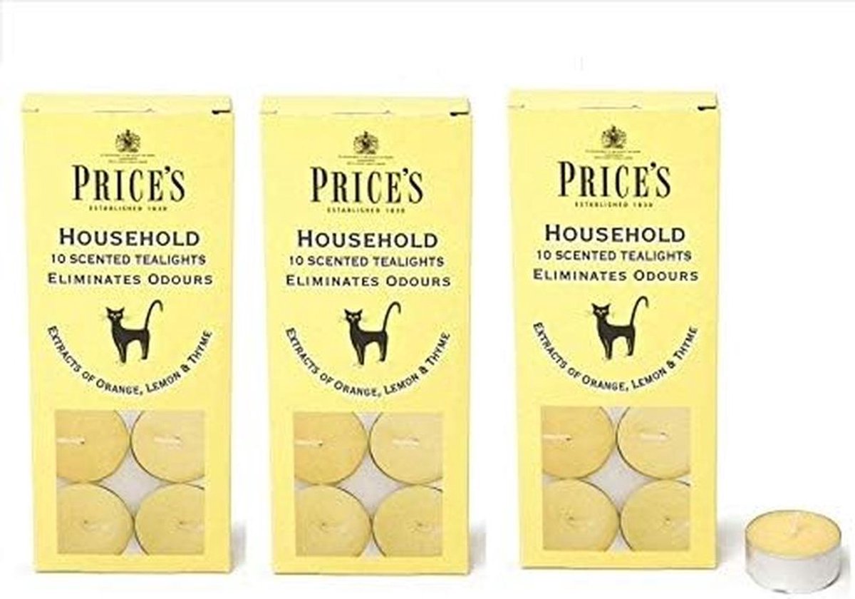Price's Candles - Huishoudelijke theelichten 30 geurende theelichten met extracten van sinaasappel, citroen en tijm