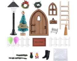 Miniature Gnome Set, EBANKU Christmas Dollhouse Accessories Miniature Dollhouse Furniture Mini House Ornament Boots Lantern Christmas Tree Wooden Ladder Gnome Broom Wall Door Wall Hanging