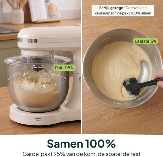 Vivid Green 2000W Keukenmixer - Geschikt voor Zwaar Deeg - 6,2L Mengkom - Keukenmachine - Keukenrobot - Crème
