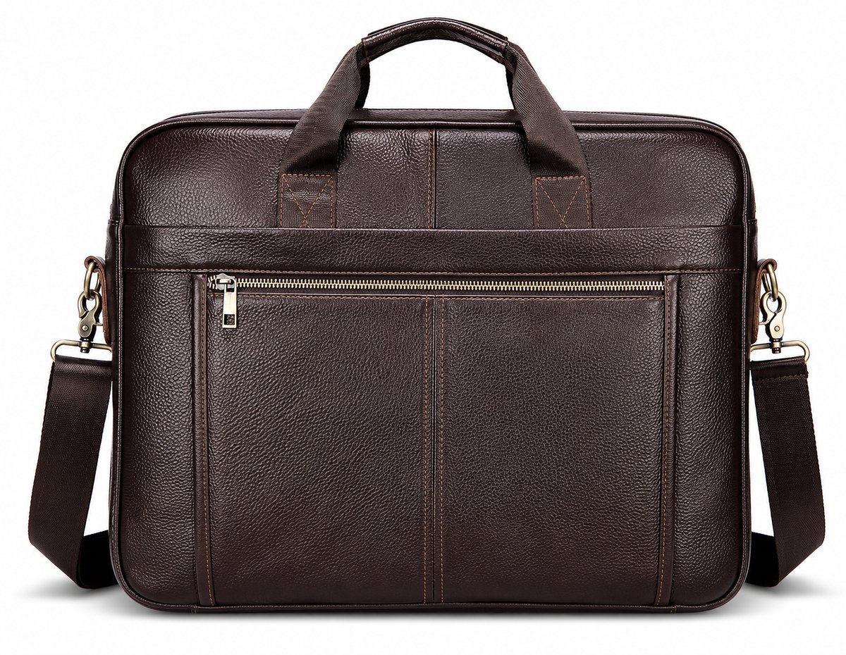 Premium Leren Laptoptas 17 Inch – Business Aktetas Heren Echt Leer Schoudertas Bruin - Urban U®