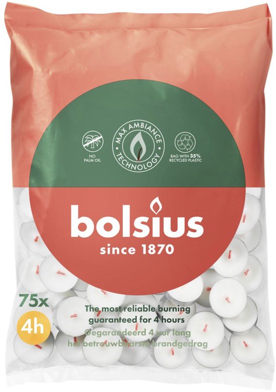 Bolsius Theelichten Wit 4 branduren - 75 stuks