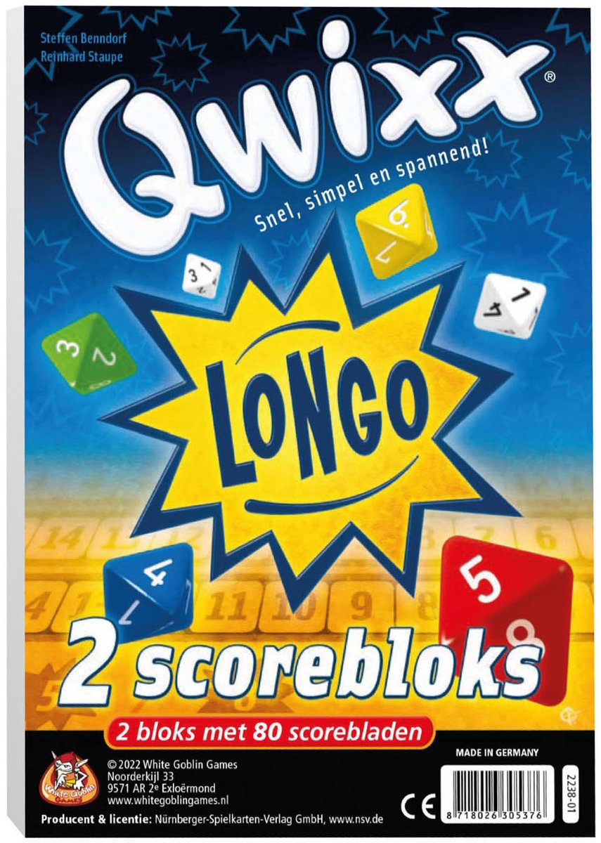 White Goblin Games - Qwixx Longo Bloks (extra scoreblocks) - Dobbelspel - 2 tot 5 spelers - Voor de hele familie - uitbreiding - Gezelschapsspel — afbeelding 4