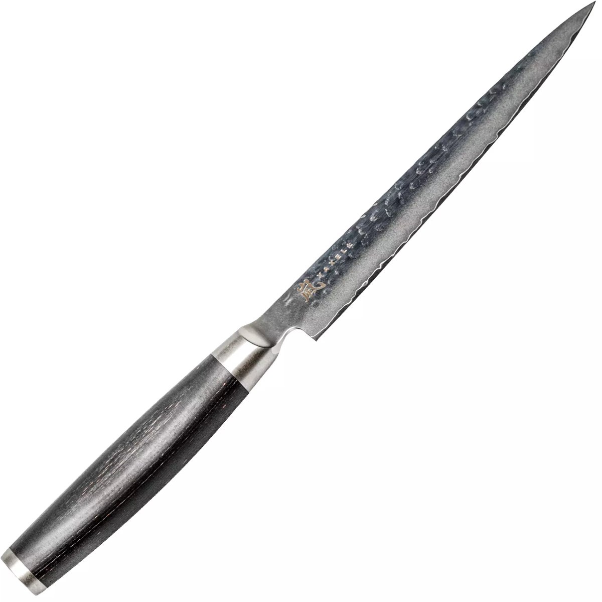 Yaxell Taishi Vleesmes 15 cm – VG-10 Staal – Hardheid 61 HRC – Tsuchime Afwerking – Gehamerd Lemmet – Zwart Pakka Beukenhout Handvat