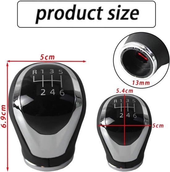 Schakelpookknop - Pookhoes Versnellingsbak - Auto Rijcomfort - 6 Versnellingen Schema - 10x10 mm - Zwart — afbeelding 4