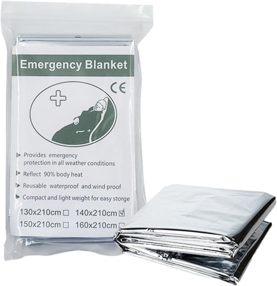 Thermishe Dekens Survival - Nooddeken Outdoor - Bescherming Koud Weer - Reflecterend Waterdicht - 160x210cm - Zilver
