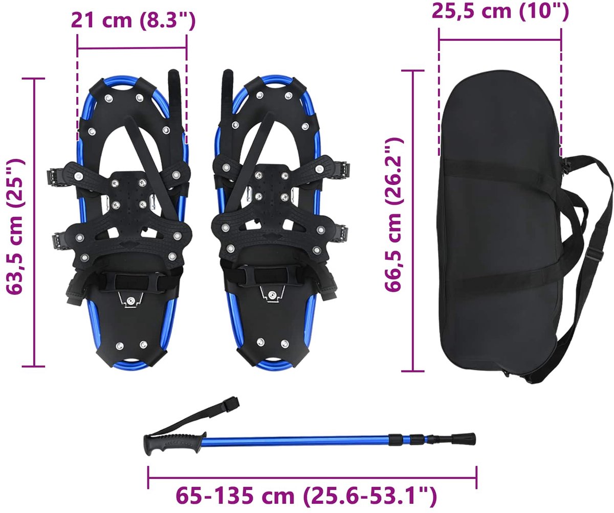 vidaXL 3 in 1 sneeuwschoenen met wandelstokken – en Blauw