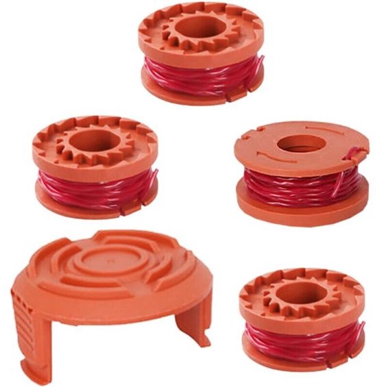 Vervangende spoelen set 4x + 1 dop voor WORX bosmaaier WG150 WG151 WG152 WG153 WG154 WG160 WG163 WG165 WG175 WG180