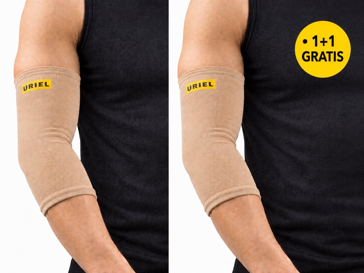 Uriel - Elleboogbrace - Elleboogbandage - Tennisarm & golfarm - Compressie - 1+1 Gratis - Unisex - Beige - Maat XS
