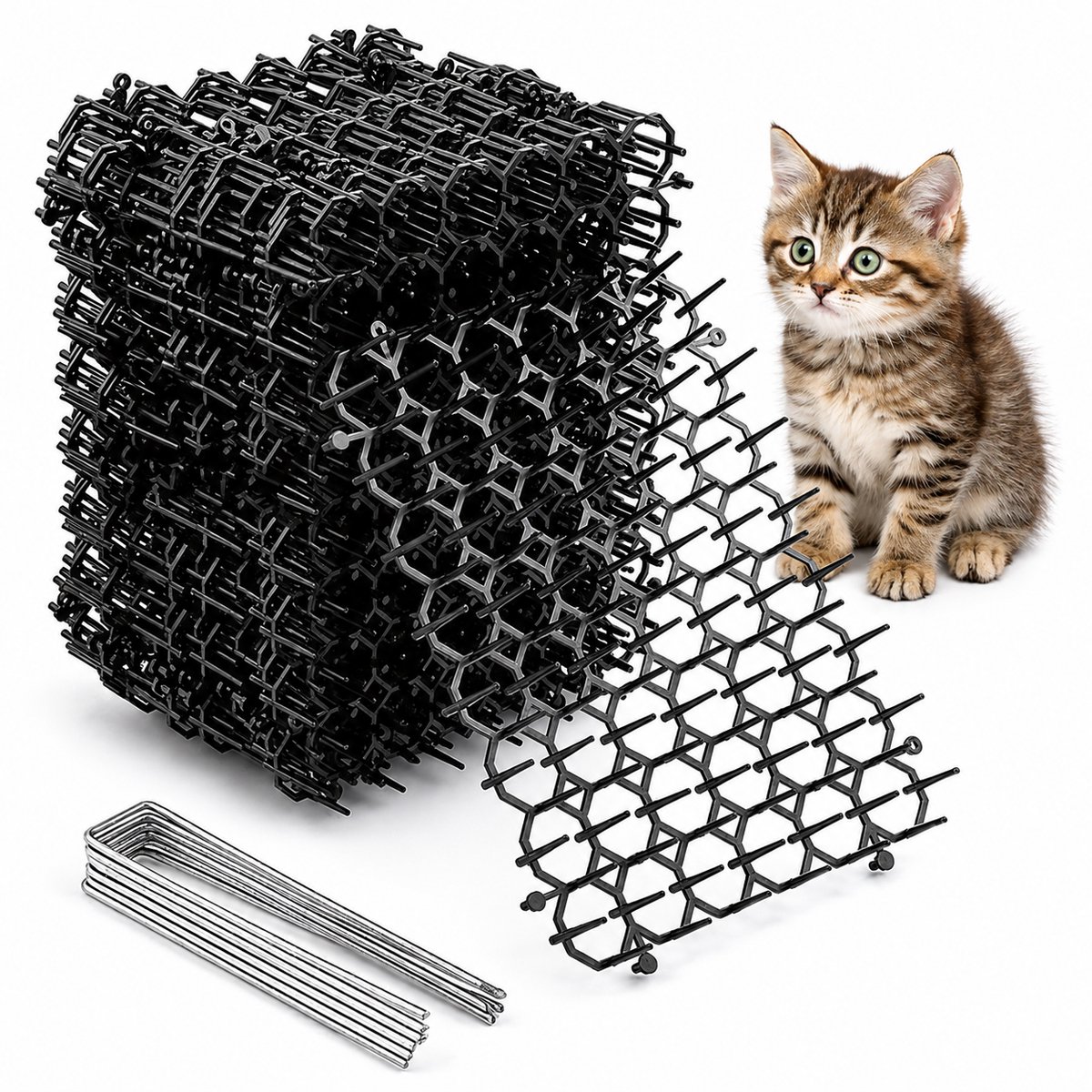 JustValue 20-Delige Katten Afweermatten Set - 20 x 15.5 CM - Anti Klim Strips - Kattenverjager Tuin Matten - Zwart