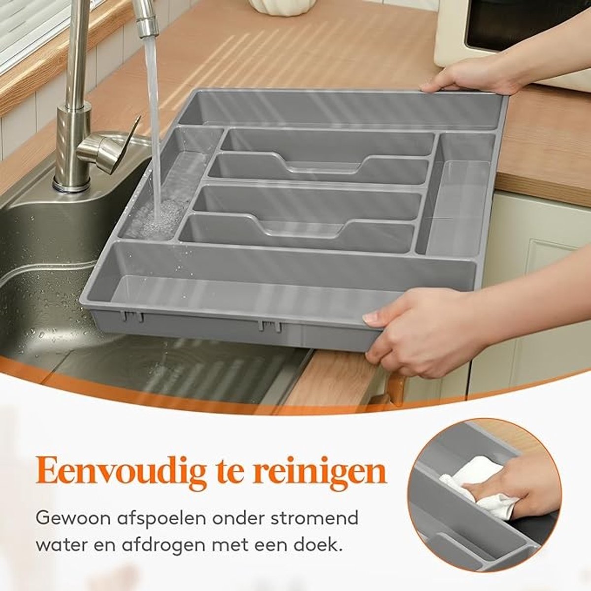 Bestekbak voor 60 cm lade - 8 vakken - Kunststof lade organizer