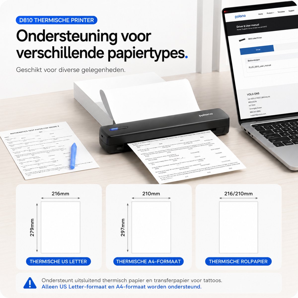 Sounix Portable Bluetooth Printer - A4 Formaat - Draadloos - Thermische Inktvrije Printer - Zwart — afbeelding 7