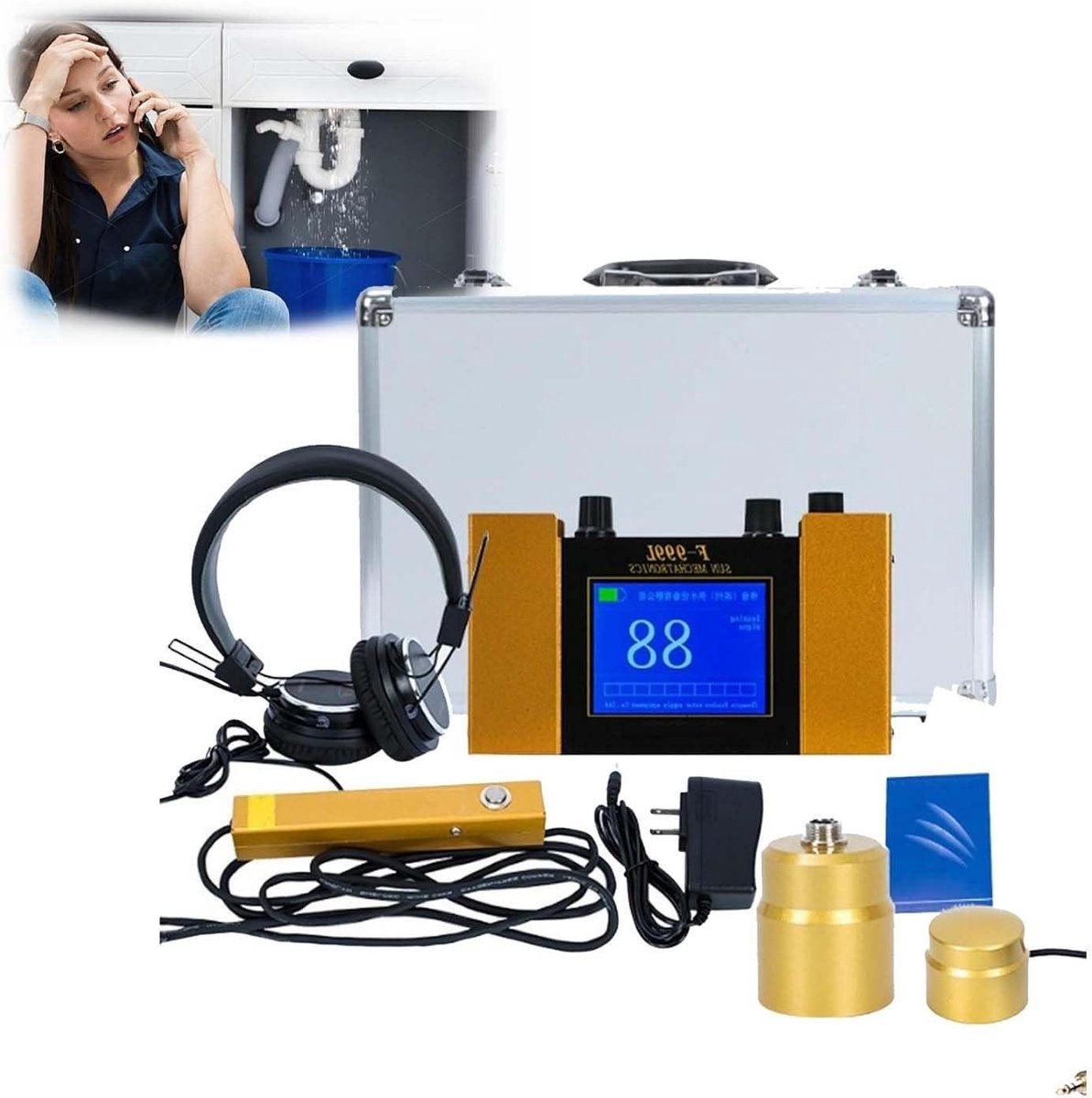 Waterlekdetector - Lekzoeker Ultrasoon - Waterleidingen Controleren - Precisie Detectie 3m Diep - 40L x 33B x 18H cm