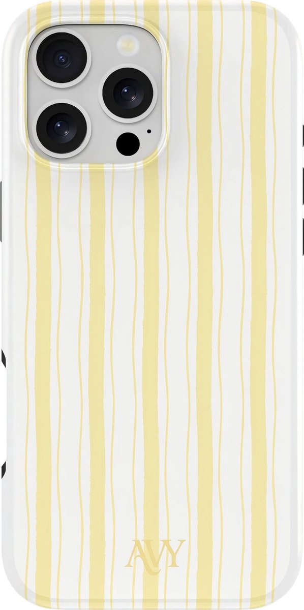 AVY Hoesje geschikt voor Apple iPhone 16 Pro Max | Sunset Coast | Strepen | Geel | Hard Shell Back Cover | Compatibel met MagSafe & Qi2