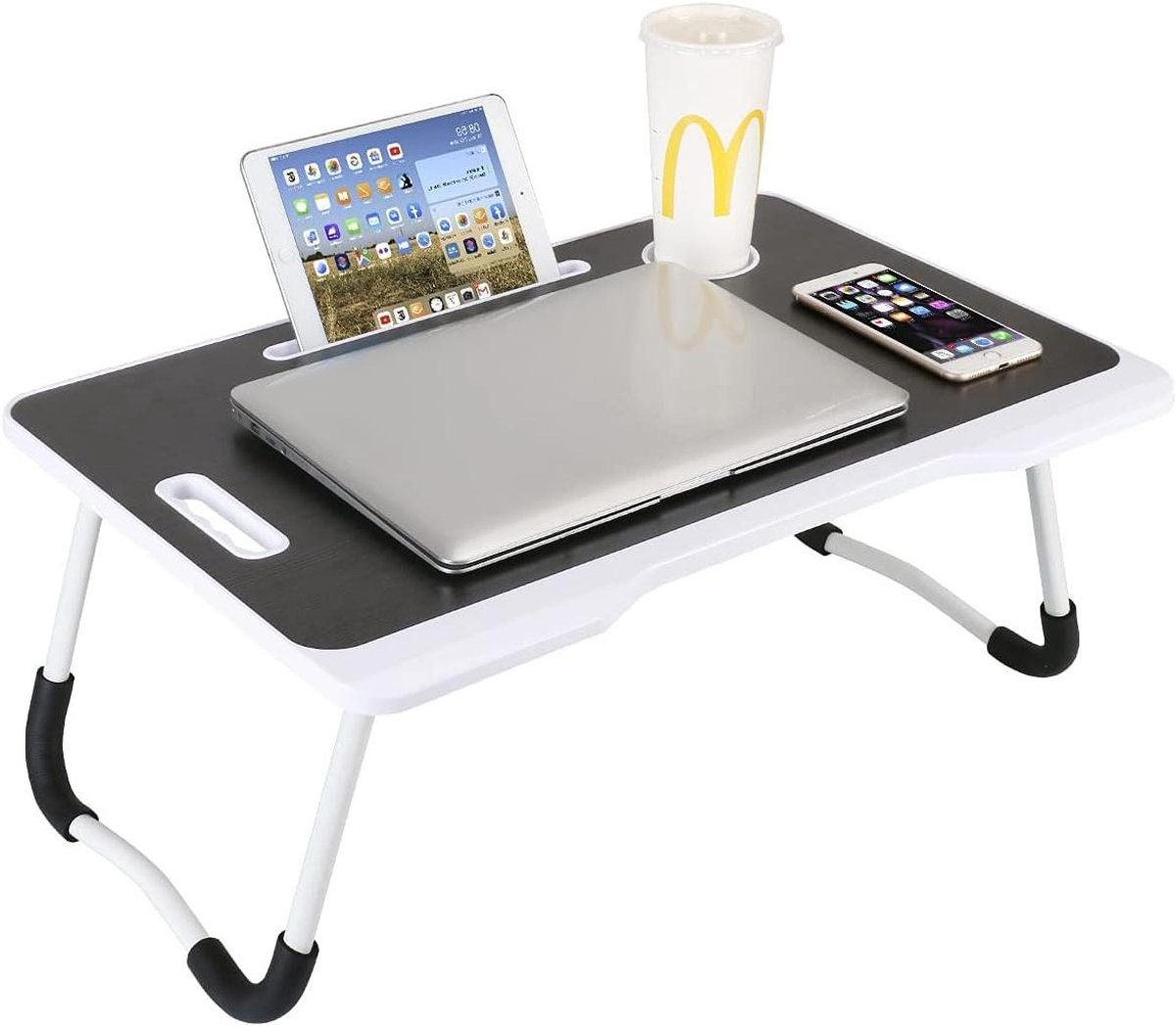 Ontbijtblad Bamboe - Laptoptafel Bed - Ontbijten in Bed - Met Opberger - 60 x 42 x 28 cm - Wit