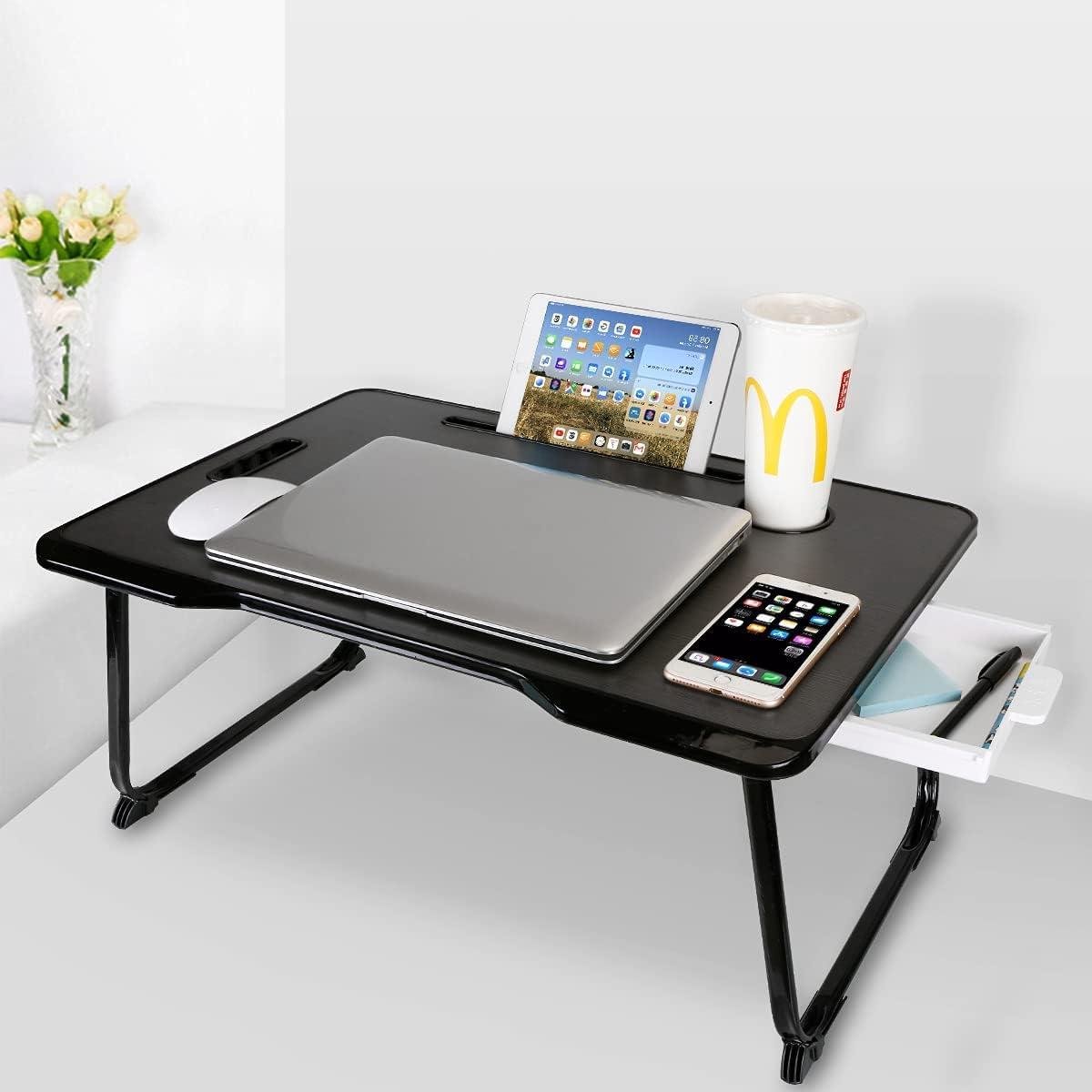 Ontbijtblad Bamboe - Laptoptafel Bed - Ontbijten in Bed - Opklapbare Poten - 60 x 42 x 28 cm - Zwart