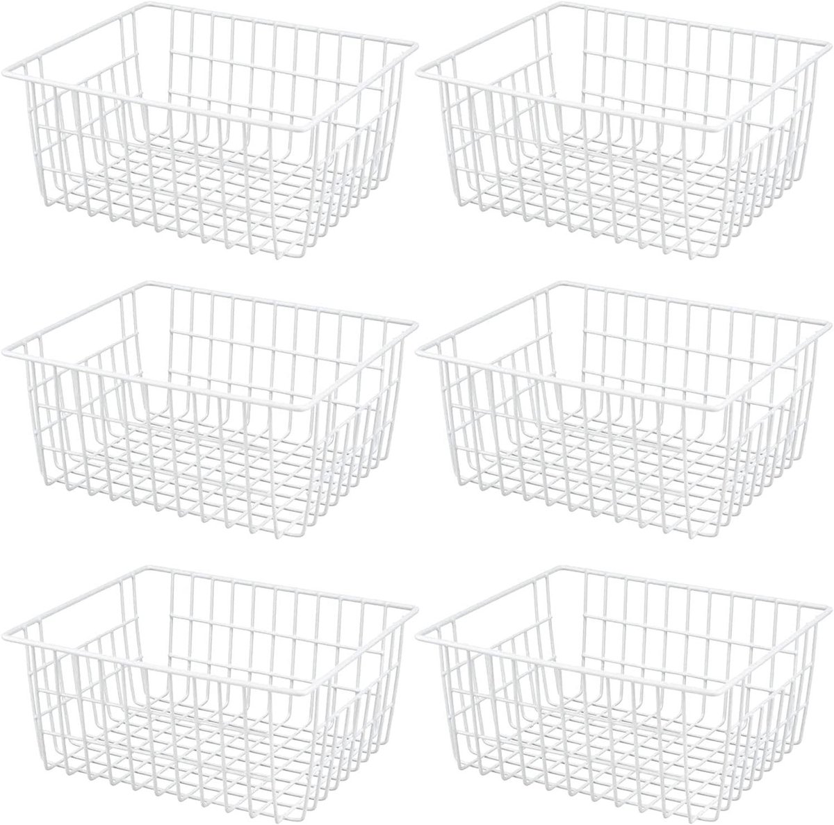 Opbergmandjes Metaal - Opbergbakjes Vriezer - Keuken Opruimen - Met Handgrepen - Set van 6 - Wit