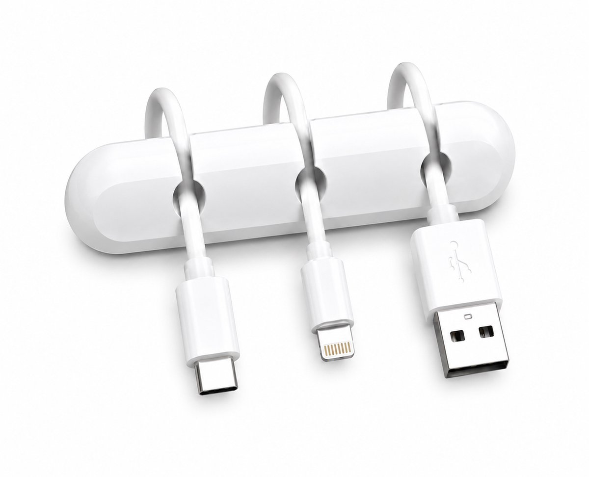 Kabel Organizer wit – 1 stuk – 3 Kabel Clips – Zelfklevende Kabelhouder – Bureau Organizer – Siliconen USB Kabel Winder