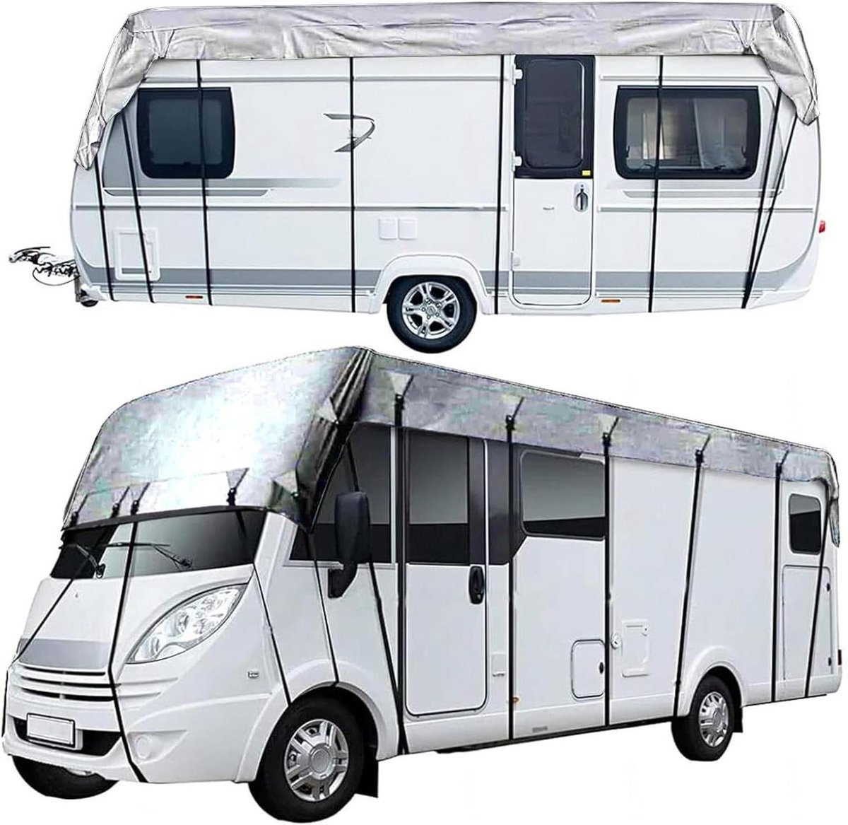 RV Dakhoes - Caravanhoes - Voertuig Beschermen - Waterdicht Oxford Doek - 12x3m - Grijs