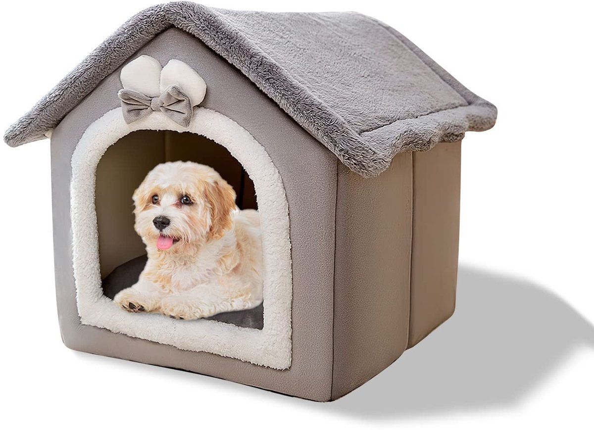 aladdien - Kattenhuisje - Wasbaar hondenbed - Gezellig pluche katteniglo - Grijs konijn - Comfortabel huisdierenhuis - Geschikt voor kat en hond - M...
