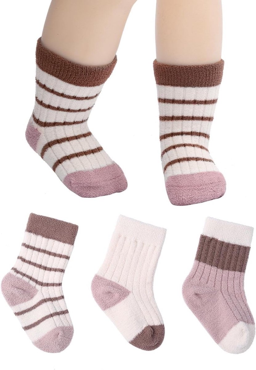 3-Pack Meisjes Sokken voor Peuters - Warme Crew Sokken van Katoen voor 6-12 Maanden, Roze, Comfortabele Baby Sokken