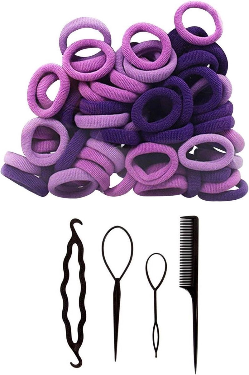 Haarelastiekjes en Krulspelden - Haaraccessoires Set - Kapsels Fixeren - Grote Hoeveelheid - 100 Stuks - Paars en Zwart