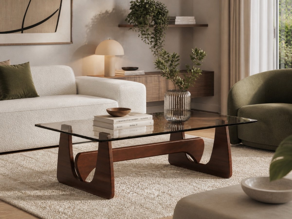 Salontafel Walnoot Hout – Glas – Coffee Table - Tafel