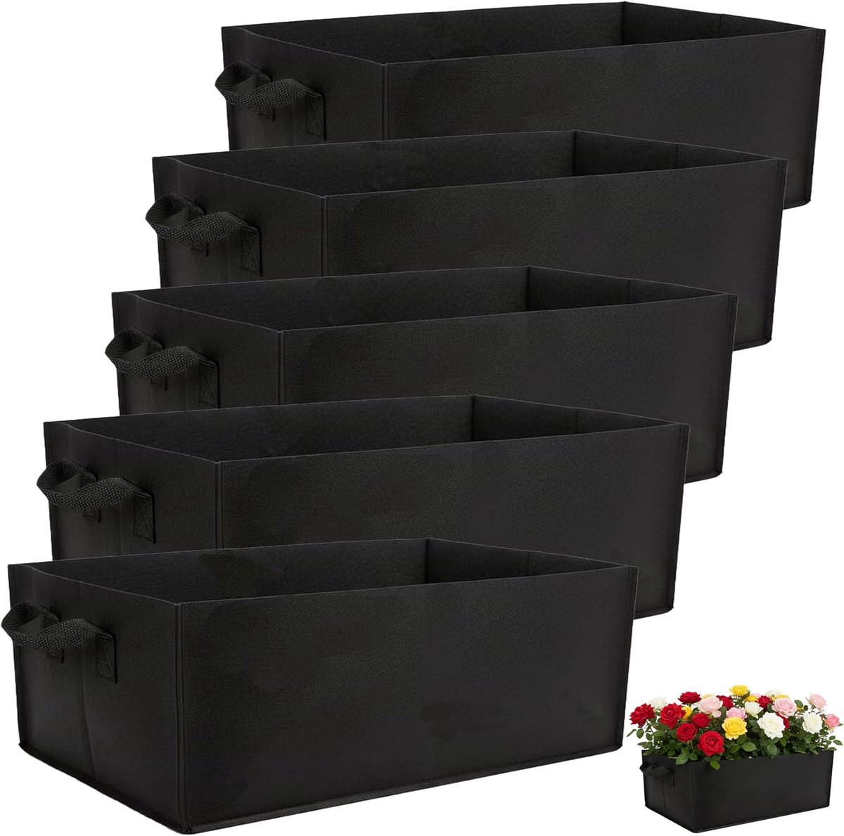 5 Stuks Plantenzakken - 30L Vliesstof Grow Bags - 50x30x20cm - Ademend en Versterkt - Voor Groenten en Bloemen op Balkon - Zwart