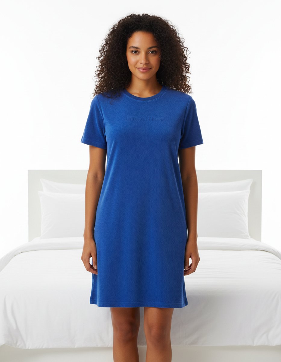 Irresistible Dames Nachthemd - Badstof - korte Mouwen - Blauw