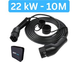 Laadkabel Type 2 | 32A 3 Fase | 22 kW | 10 meter | Inclusief laadkabel tas | IP65 | 2 Jaar garantie | Mennekes aansluiting | Laadkabel auto | Zwarte 10 meter kabel TPU | CE, ISO & RoHs gecertificeerd