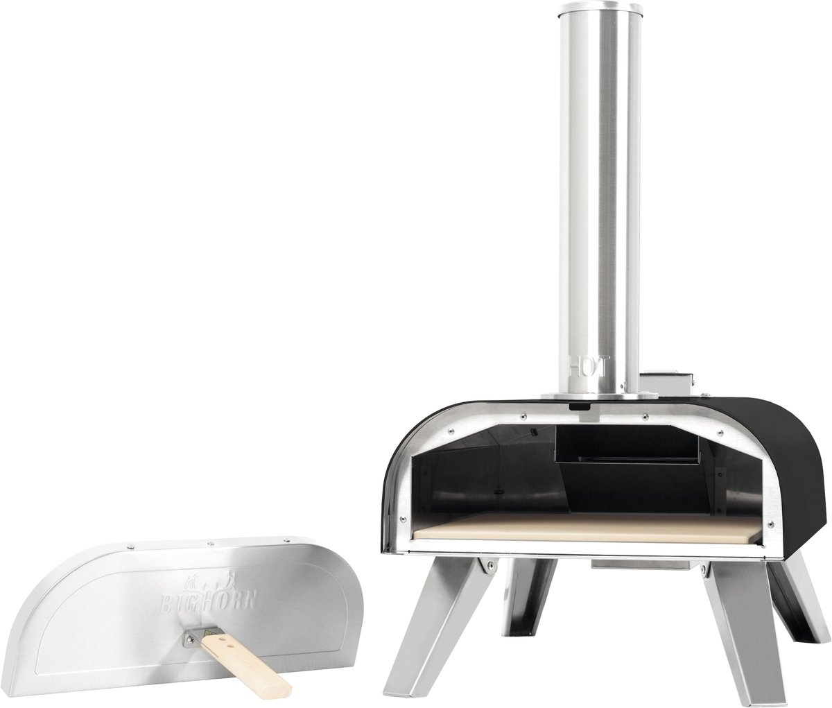 BIG HORN OUTDOORS Pizza Oven - Multi-Fuel Pellet & Gas Pizza Oven - Draagbare Outdoor Pizza Oven met Pizzasteen en Draagtas - Houtgestookt & Propaan Gas - Zwart - 12 Inch – foto 4