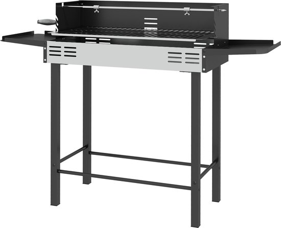 Houtskoolbarbecue BBQ-grill, verstelbaar rooster, 1 draaispit, 118 x 32 x 90 cm, Zwart + Zilver van Merkloos — afbeelding 2