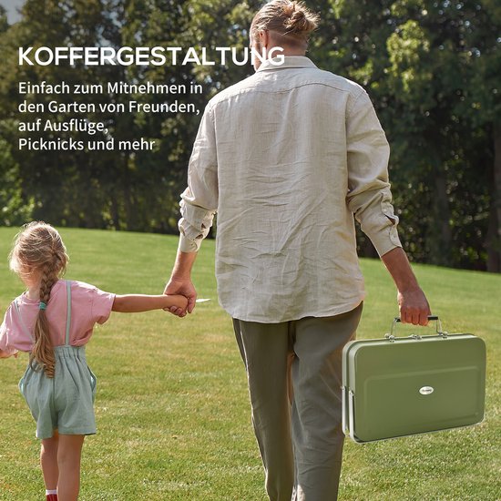 Kofferbarbecue, mini-houtskoolbarbecue, opvouwbaar, met houtskoolbak en asopvangbak, metalen behuizing, groen van Merkloos — afbeelding 5