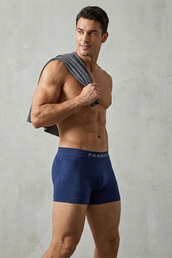 FANNKY Premium Naadloze Heren Boxer - Ademend & Zacht - Met Textuurpatroon en Hoge Taille - Model 2014 Blauw Maat XL